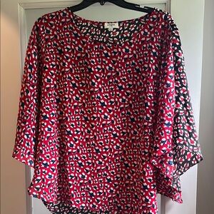Umgee Flutter Sleeve Red and White Blouse